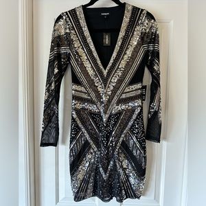 Black & silver sequin mini dress